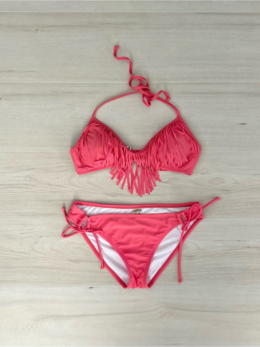 coral fringe arizona bikini set